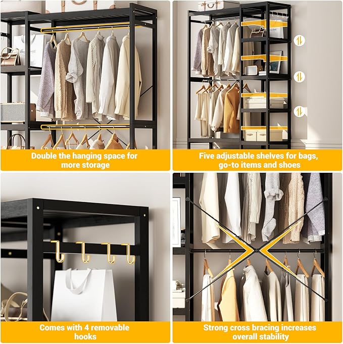 Homykic Bamboo Clothes Rack Garment Rack