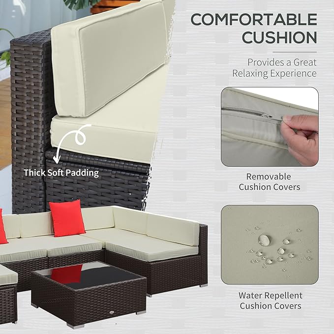 Outsunny 7 Piece Patio Furniture Set, Wicker Outdoor Sectional Sofa Set