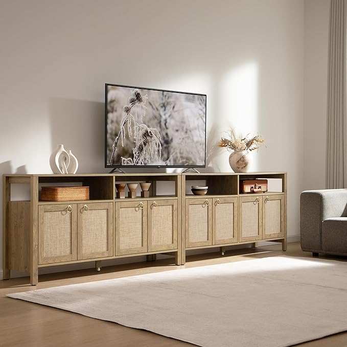 SICOTAS Rattan TV Stand for Television up to 120 Inch