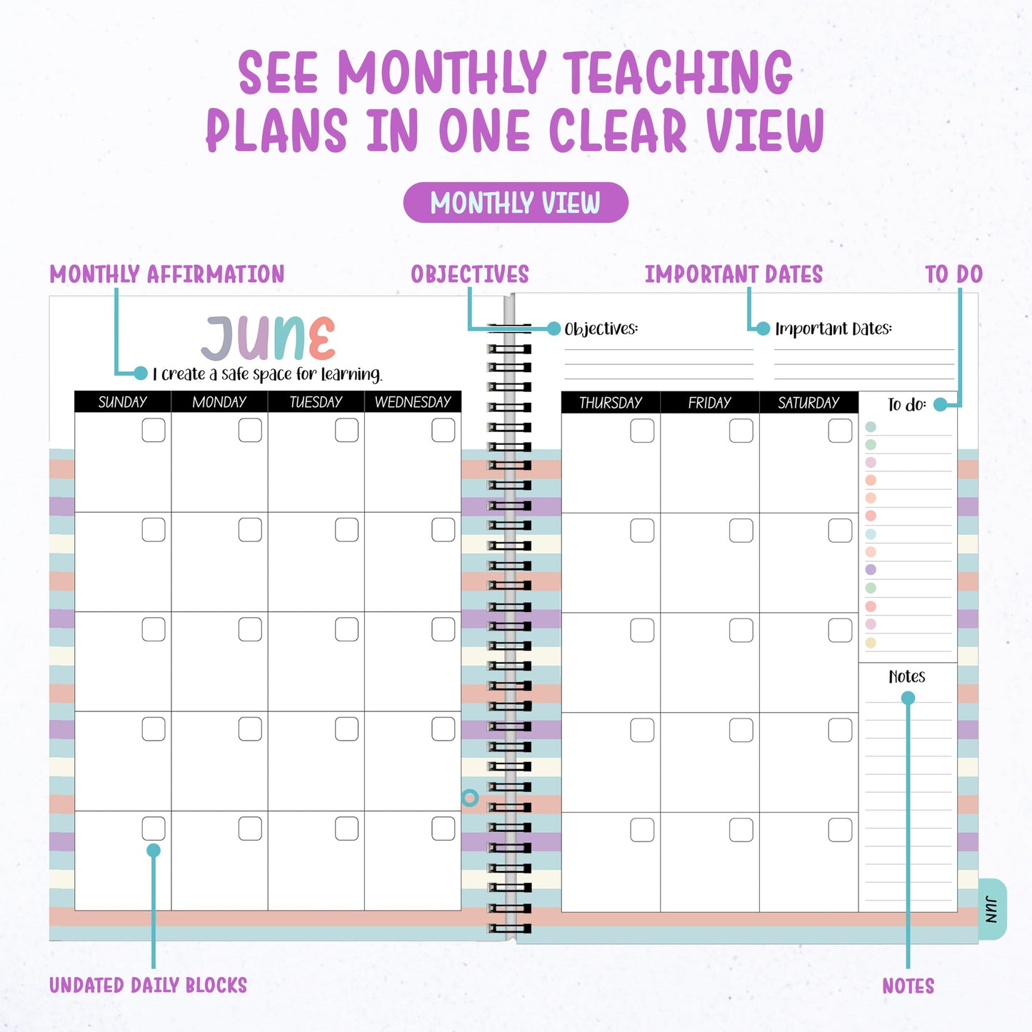 Decorably 12 Months Weekly and Monthly Undated Teacher Planner, 8.5x11inch Spring-Bound with Contacts, Schedule Page, Bookmark & Stickers for Plan Logs, & Classroom Planning, Academic Year Notebook
