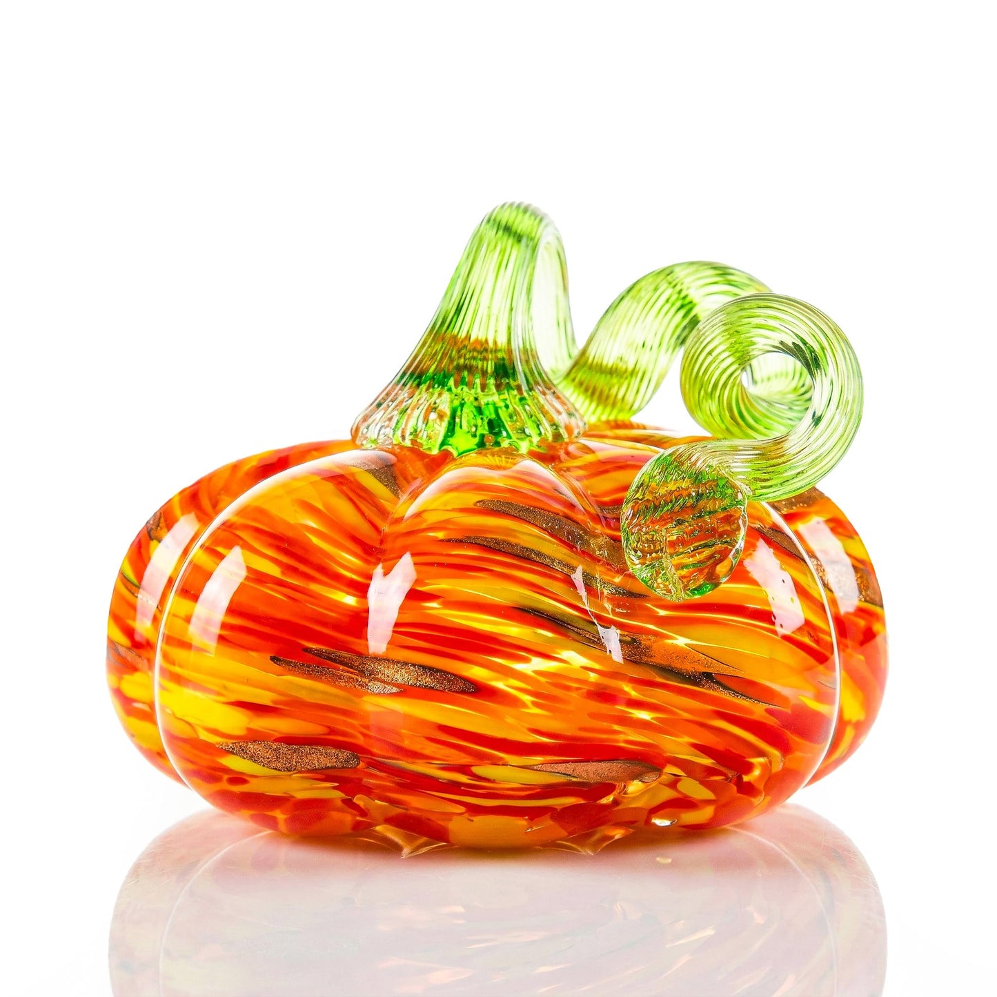 kangming Hand-Blown Glass Pumpkin, Rustic Amber Stripe Art Glass Harvest Decor, Autumn Figurine Sculpture for Halloween & Thanksgiving Table Centerpiece (Rustic Amber Stripe)
