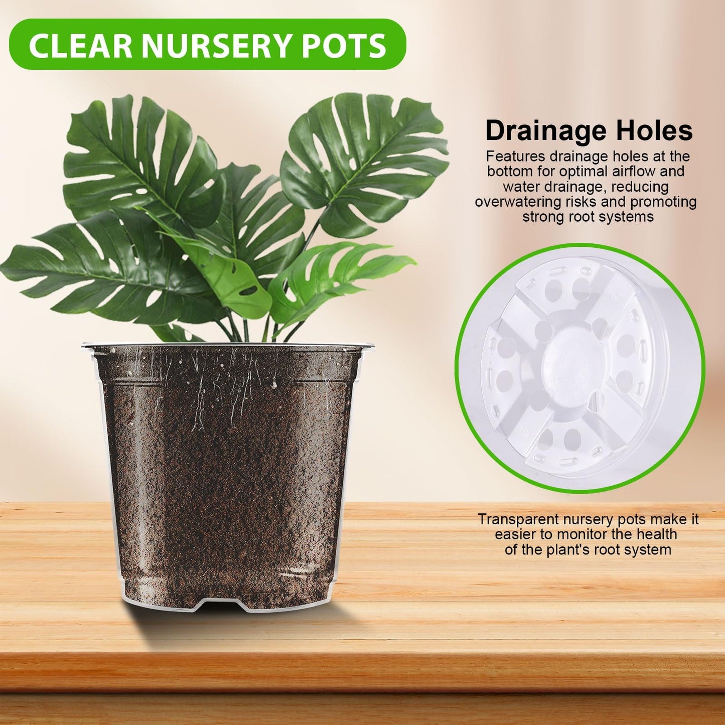 auriikoop Clear Nursery Pots for Plants, 3.5/4/5 inch Plastic Plant Flower Pot with Drainage Holes High Transparency Seedling Planter for Seed Starter (36PCS)