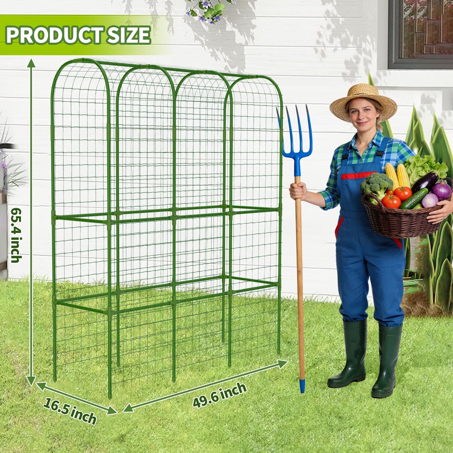 65" Tall Cucumber Trellis for Raised Bed, Metal-clad Plastic Coating U-Shape Garden Trellis Support for Climbing Plants, Plant Support for Vegetables Trellis,Vine Outdoor (49 * 16 * 65in(L*W*H))