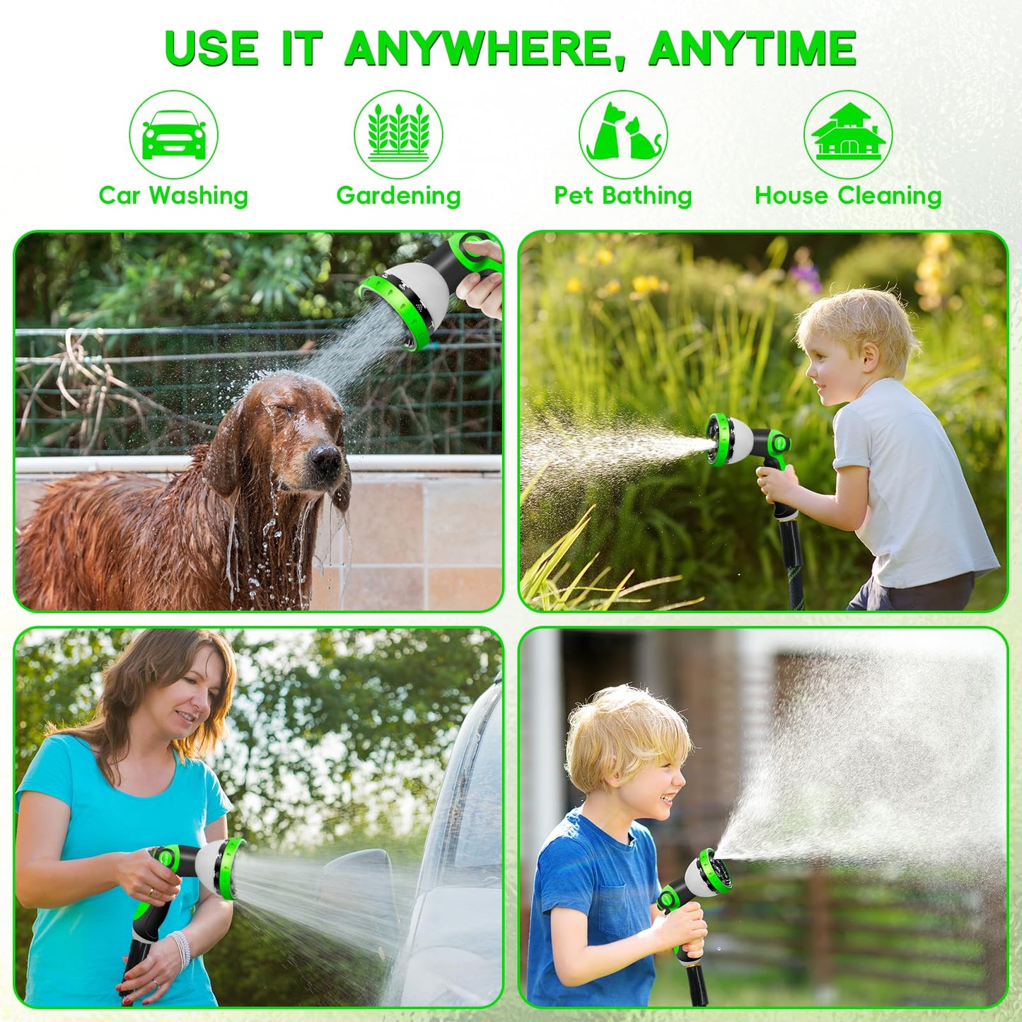 Junredy Garden Hose 25 FT, NON-EXPANDABLE Heavy-Duty Flexible & Lightweight Water Hose with 10-Function Nozzle, No-Kink, Leak-Proof Super Fabric, Solid Fittings for Lawn, Car, Outdoor (Black Green)