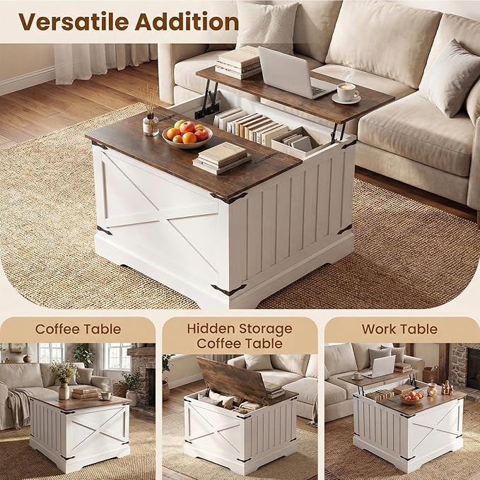 Giantex Farmhouse Lift Top Coffee Table, 31.5" Square Wood Center Table