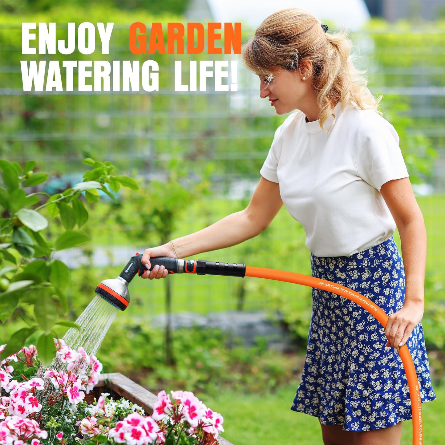 Garden Hose 25 ft x 5/8", NON-EXPANDING Flexible Water Hose, Kink Resistant Lightweight Hybrid Hose, Leakproof Yard Hose with Male to Female Fittings