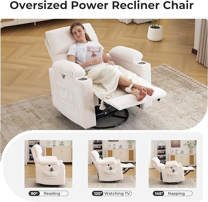 Rocking Chair Nursery with Adjustable Armrests, Electric Glider Recliner