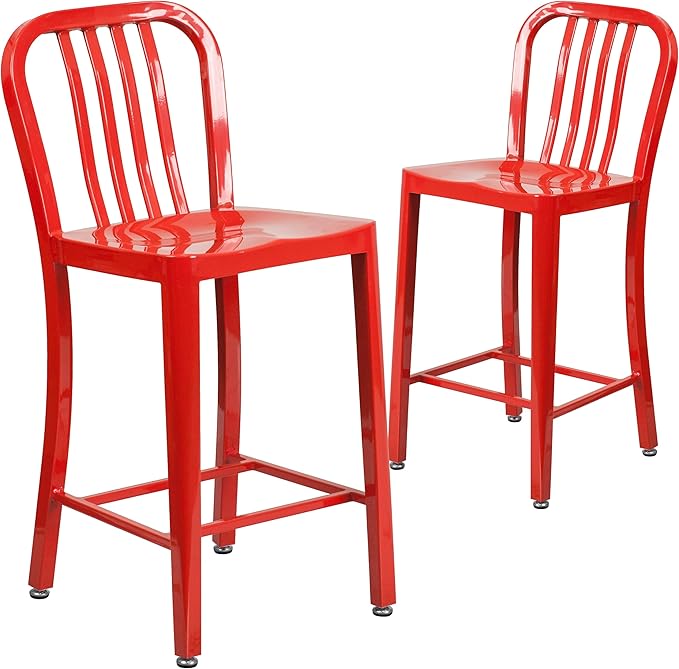 Flash Furniture Commercial Grade 24" High Red Metal Indoor-Outdoor Counter