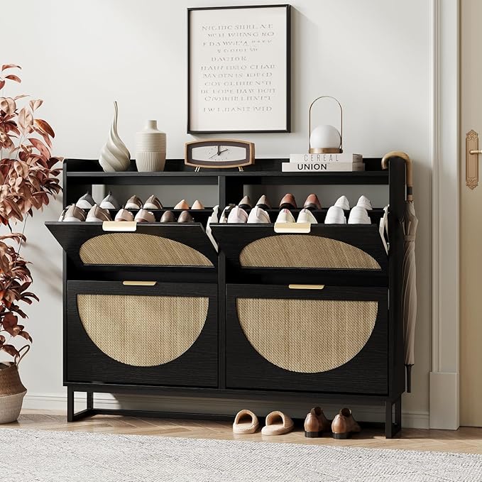 Maupvit Large Rattan Shoe Storage Cabinet