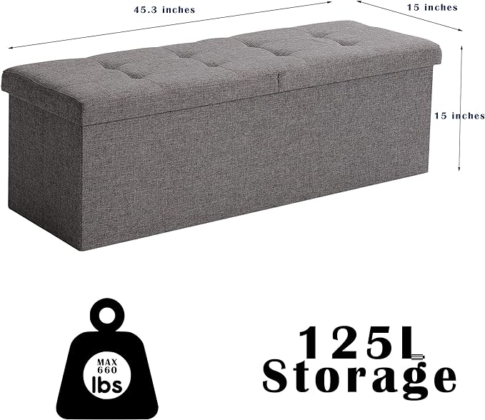 45.3 Inches Storage Ottoman Bench Foldable Seat Footrest Shoe Bench End of Bed