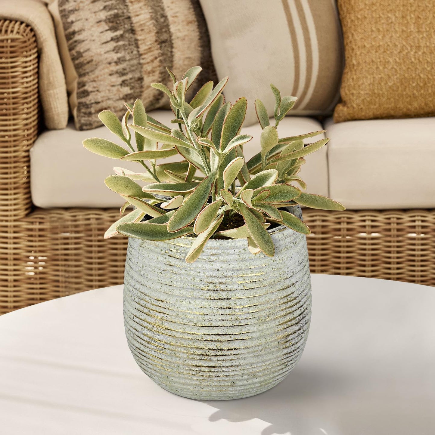 DILATATA Ceramic Pots with Drainage Hole 6.7 Inch Flower Plant Pot Indoor Round Planter Pot for Succulents, Cacti, Cactus, Snake Plants Home Decor - Gold