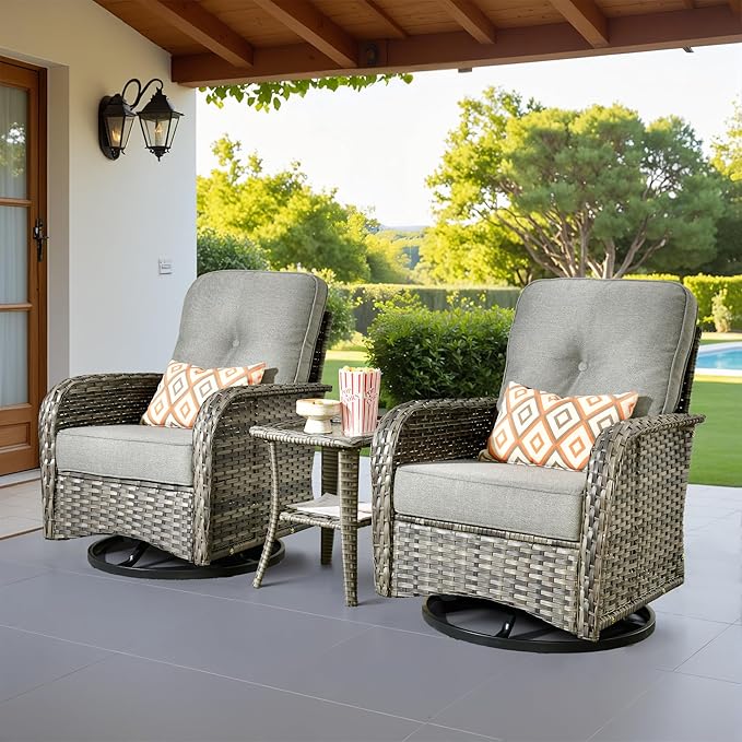 Outdoor Swivel Rocker Patio Chairs, 3 Piece Patio Furniture Set