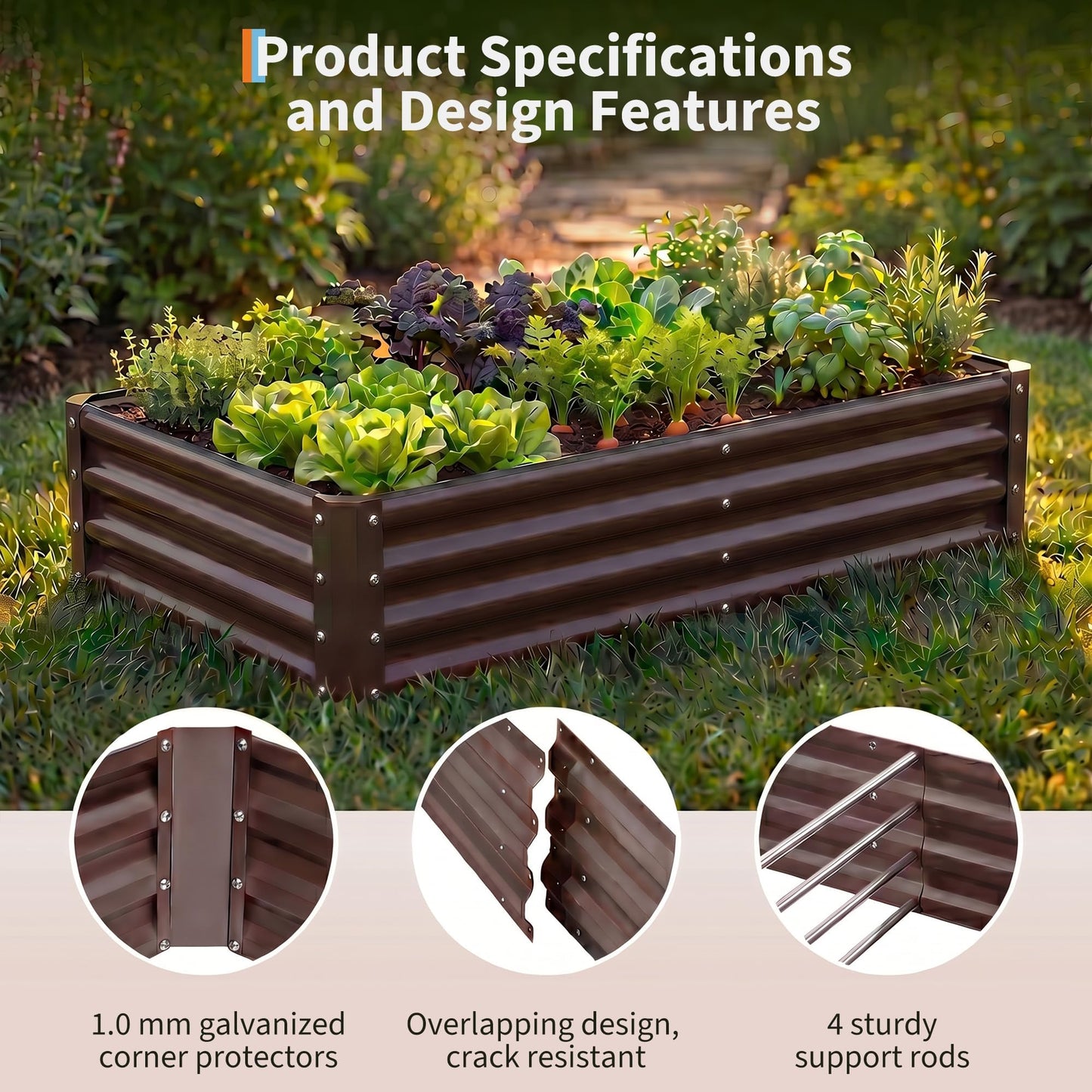 ActiveTrail 2 Pack Galvanized Raised Garden Bed Kit, Large Rectangular Metal Oval Raised Garden Beds, Outdoor Deep Root Box Planter for Gardening, Vegetables, Flowers, Herbs (4x2x1FT, Brown)