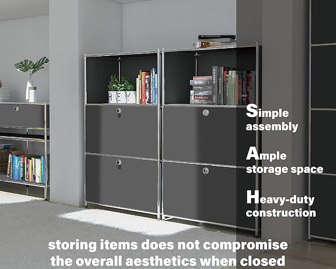 Metal Shelf with 2 Flap Doors, Large Capacity Cabinet, DIY Modern Home