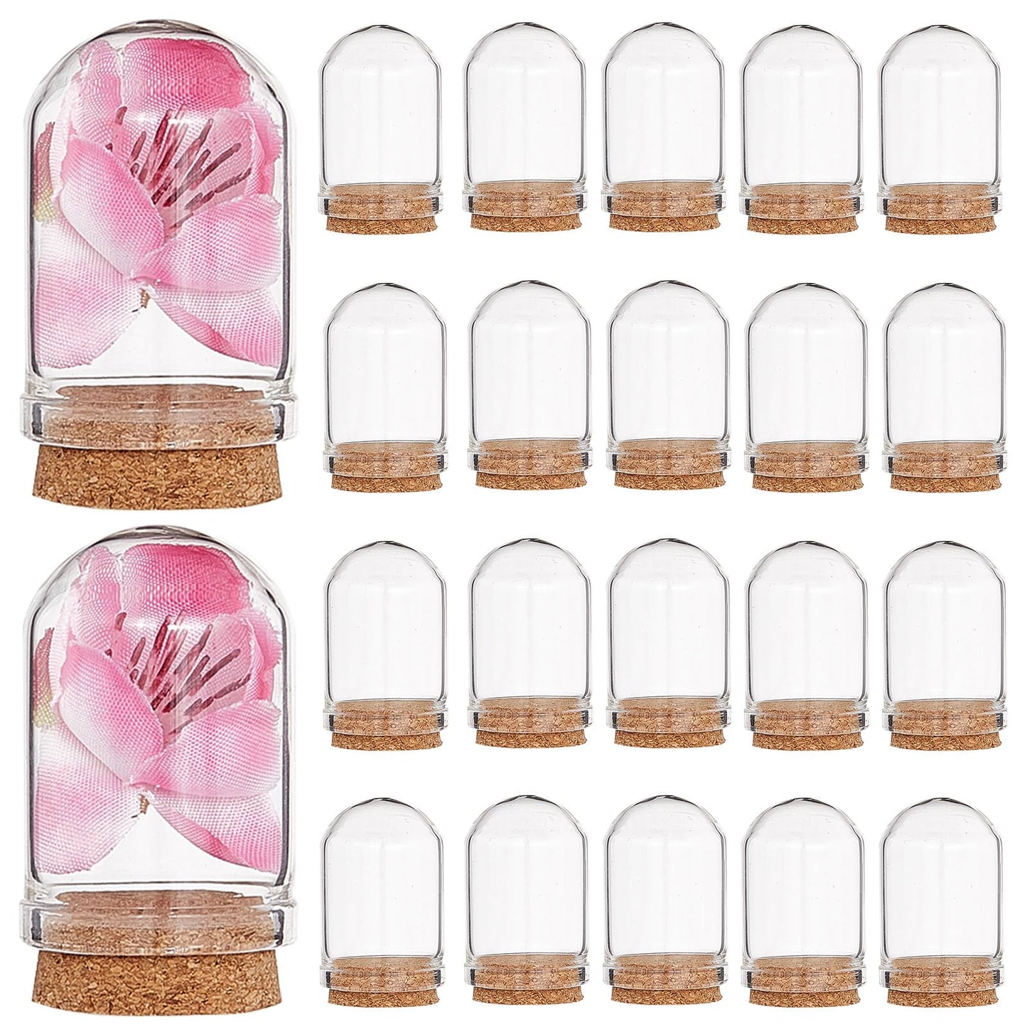 CRASPIRE 20 Sets Glass Cloche Dome Mini Display Bell Jar with Cork Base 1.43Inch Terrarium Bottles Container Stand Cover Case Clear Decorative Case for Small Figurine Flower Wedding Christmas Party