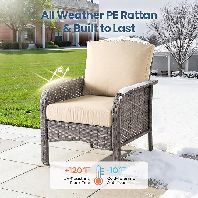 Weaxty Wicker Patio Furniture Set High Back Loveseat Sofa Couch Armchair Coffee