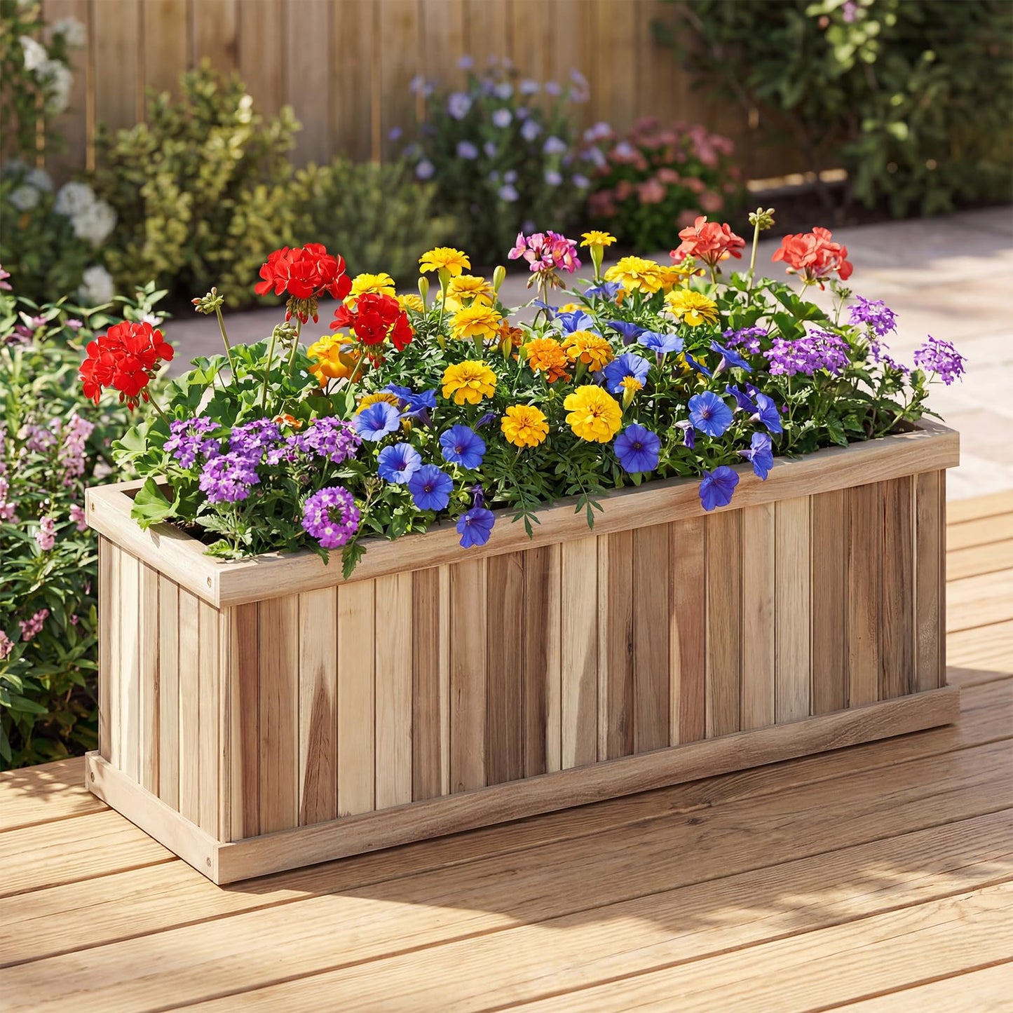 HAPPYGRILL Wooden Raised Garden Bed, Acacia Wood Rectangular Planter Box with Drainage for Vegetable Flower Herb, Indoor Outdoor Elevated Garden Box for Patio Yard, 36" L x 12" W x 12" H (1)