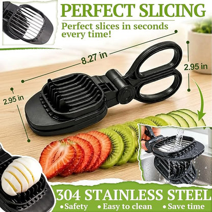 NOVANO Fruit Slicer, Egg Slicer, Black | For Hard Boiled Eggs, For Strawberry, Banana, Kiwi, Stainless Steel Blades, ABS Material, Rapid & Safe Slicing