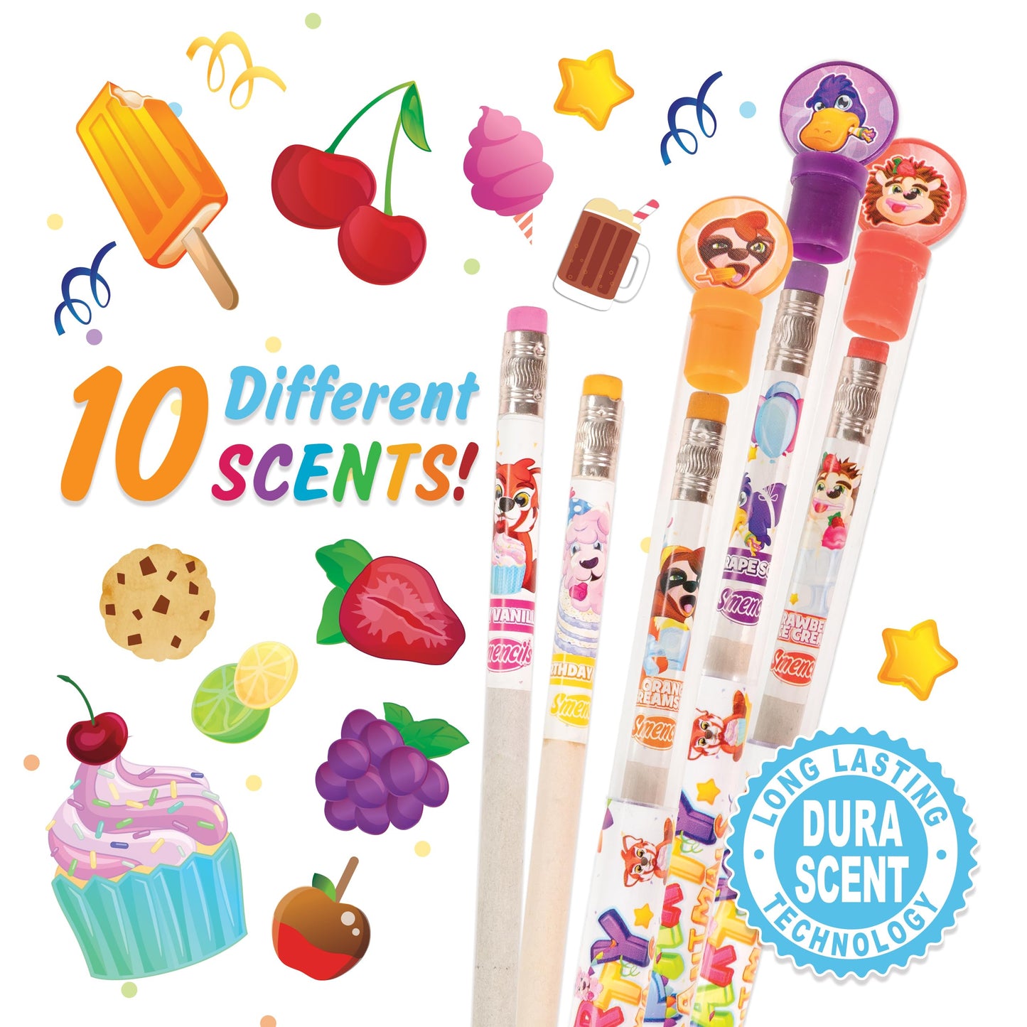 Party Smencils - Patented Gourmet Scented Graphite HB #2 Pencils made from Recycled Newspapers, 10 Count, Gifts for Kids, School Supplies
