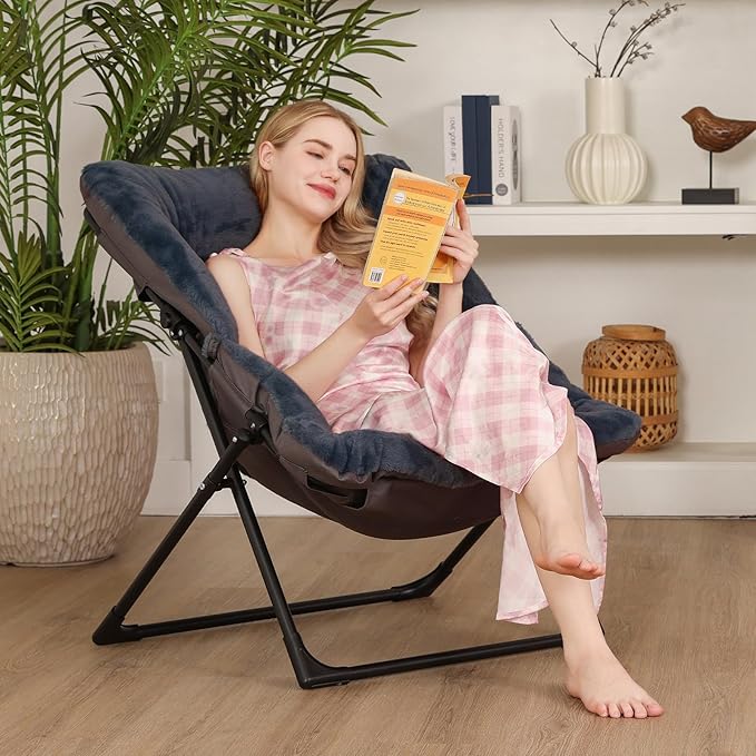 Comfy Saucer Chair for Adults, Soft Faux Fur Bedroom Chair, Accent Dorm Chairs