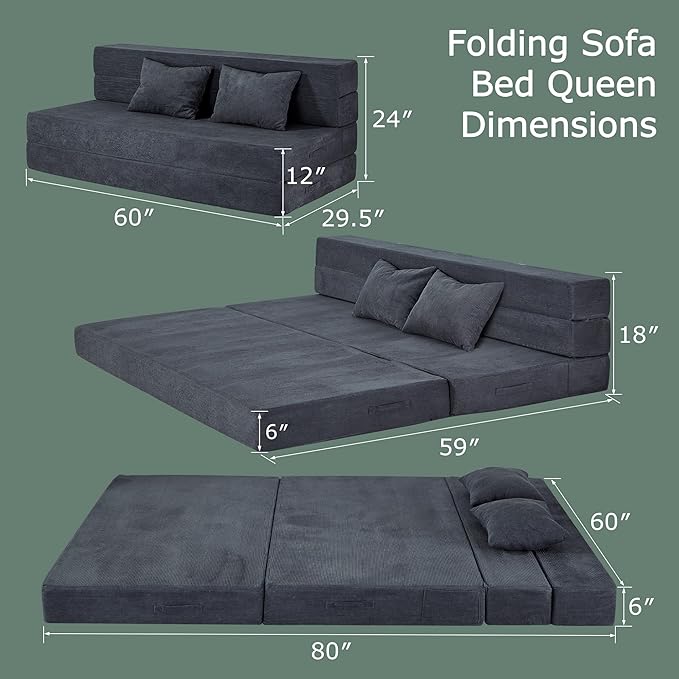 Folding Sofa Bed, 4 in 1 Convertible Sleeper Chair