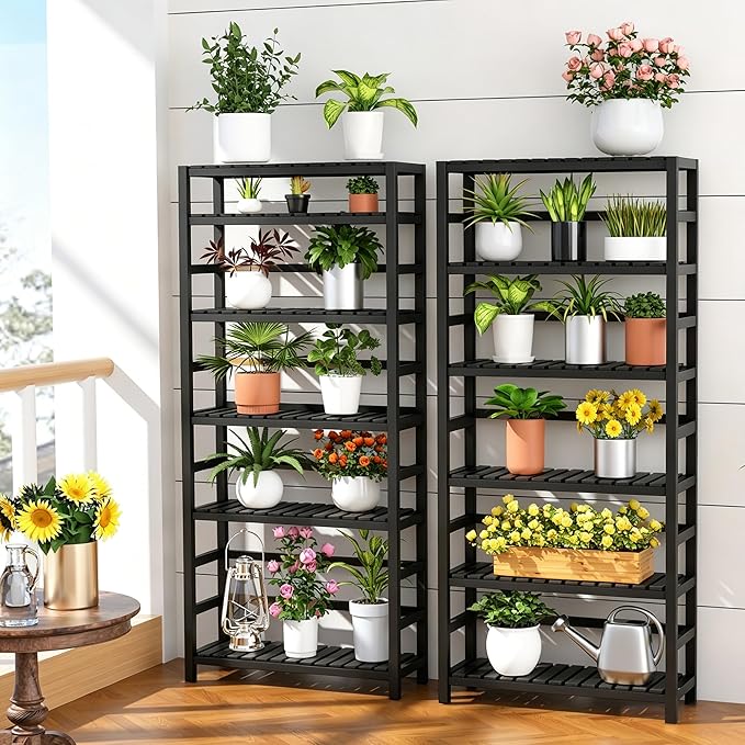 VASMIA 6-Tier Bamboo Shelf, Bamboo Storage Shelving Unit, Tall Bookcase