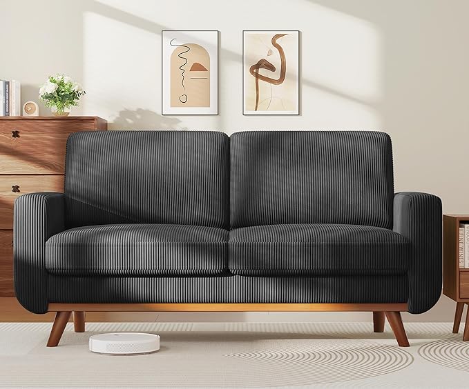 Vesgantti 68" Loveseat Sofa Black, Comfy Corduroy Couch