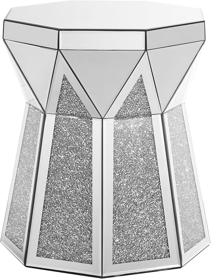 Drum End Table with Mirror Crystal, Modern Design Luxury Furniture, 20 inch