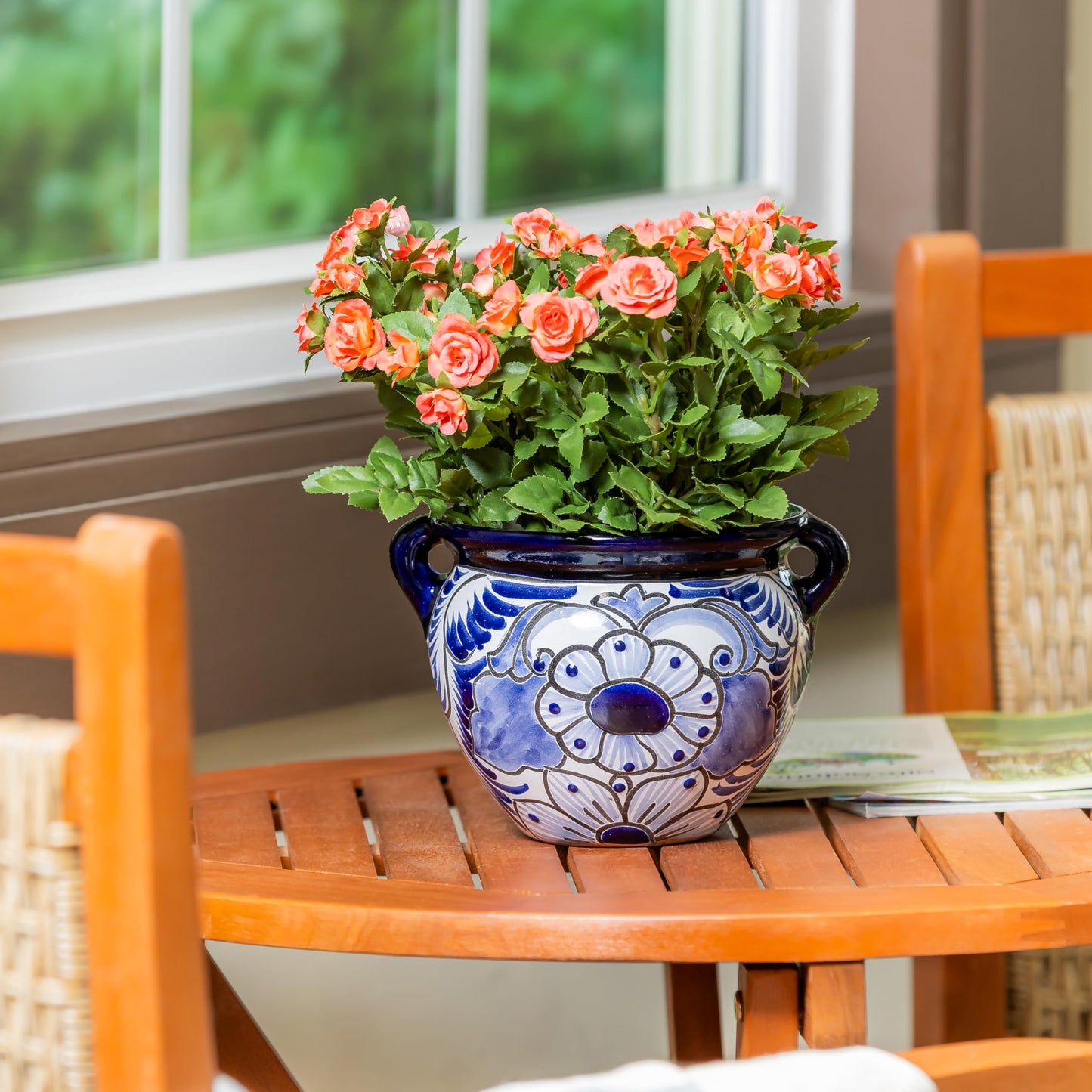 Evergreen 7 inch Talavera planters, Set of 2, Mexican Pottery Ceramic Mini Jug, Flower Pot Plant Succulent, Indoor Outdoor
