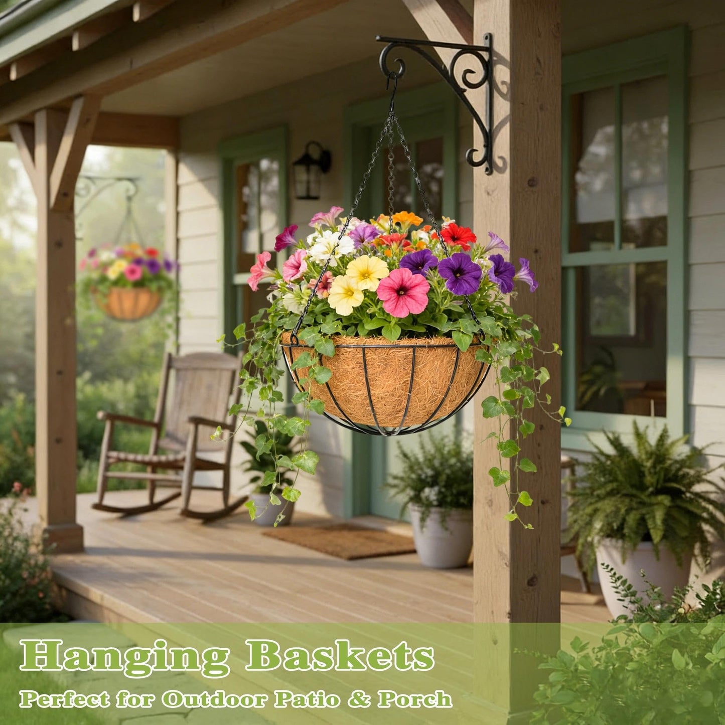 Qusuxi 4 Pack 12 Inch Hanging Baskets for Plants Outdoor Metal Hanging Planter Hanging Flower Baskets with Coco Fiber Liners Chain Round Wire Plant Holder Hangings Flower Pots(Watermelon)