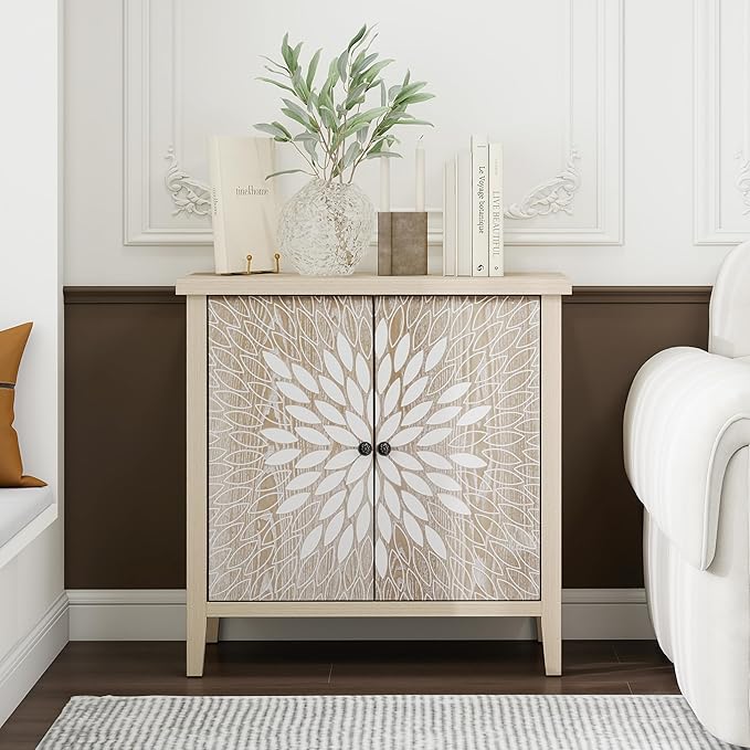 2-Door Carved Modern Storage Cabinet