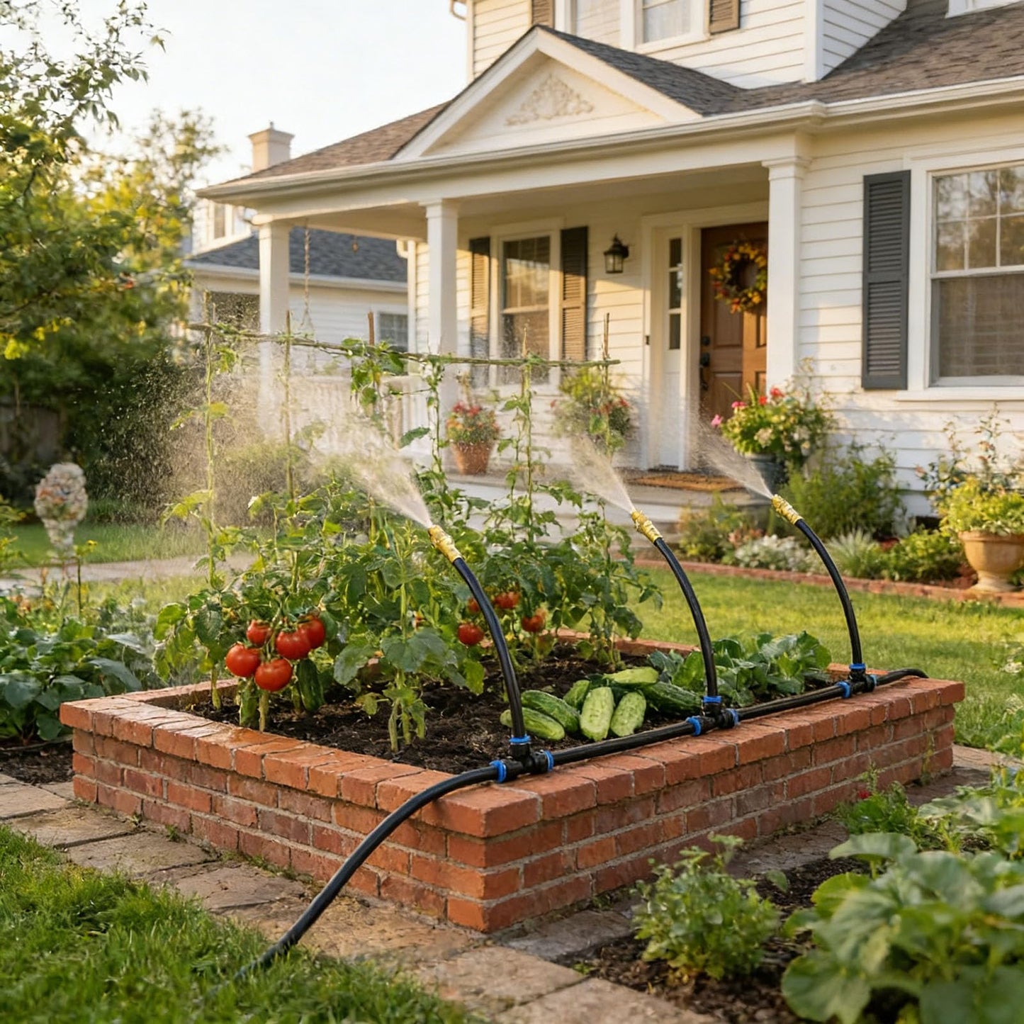 2026-Upgrade 100Ft 1/4" Drip Irrigation System,Garden Watering Kit with 20Pcs 360° Adjustable Copper Nozzles,Automatic Atomizing Sprinkler,DIY for Outdoor,Lawn,Greenhouse,Raised Beds (50FT/14pcs)