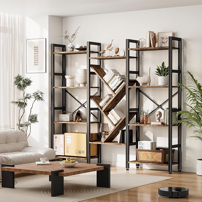 INNOD Triple 4 Tier Book Shelf, Large Industrial Bookcase