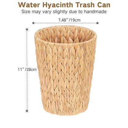 iEGrow 2 Pack Wicker Trash Can, Small Bathroom Trash Can, 2 Gallon Woven Natural Water Hyacinth Waste Basket for Bedroom, Boho Garbage Can for Decor Home Kitchen Living Room Office (Round)
