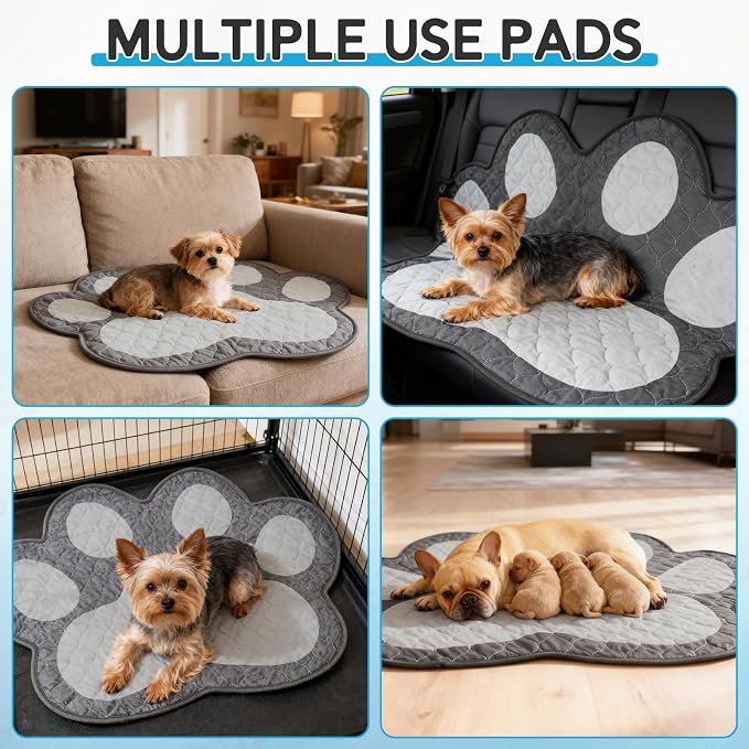 Washable Pee Pads for Dogs - 32”x25” 2PCS,Cute Paw Shape Whelping Pad for Puppy Training,Playpen Crate Bed Floor Protector, Reusable Dog Potty Pads Non-Slip,Super Absorbent & Odor Controlling
