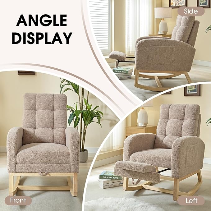 NIOIIKIT Modern Nursery Rocking Chair, Teddy Upholstered Rocking Chair