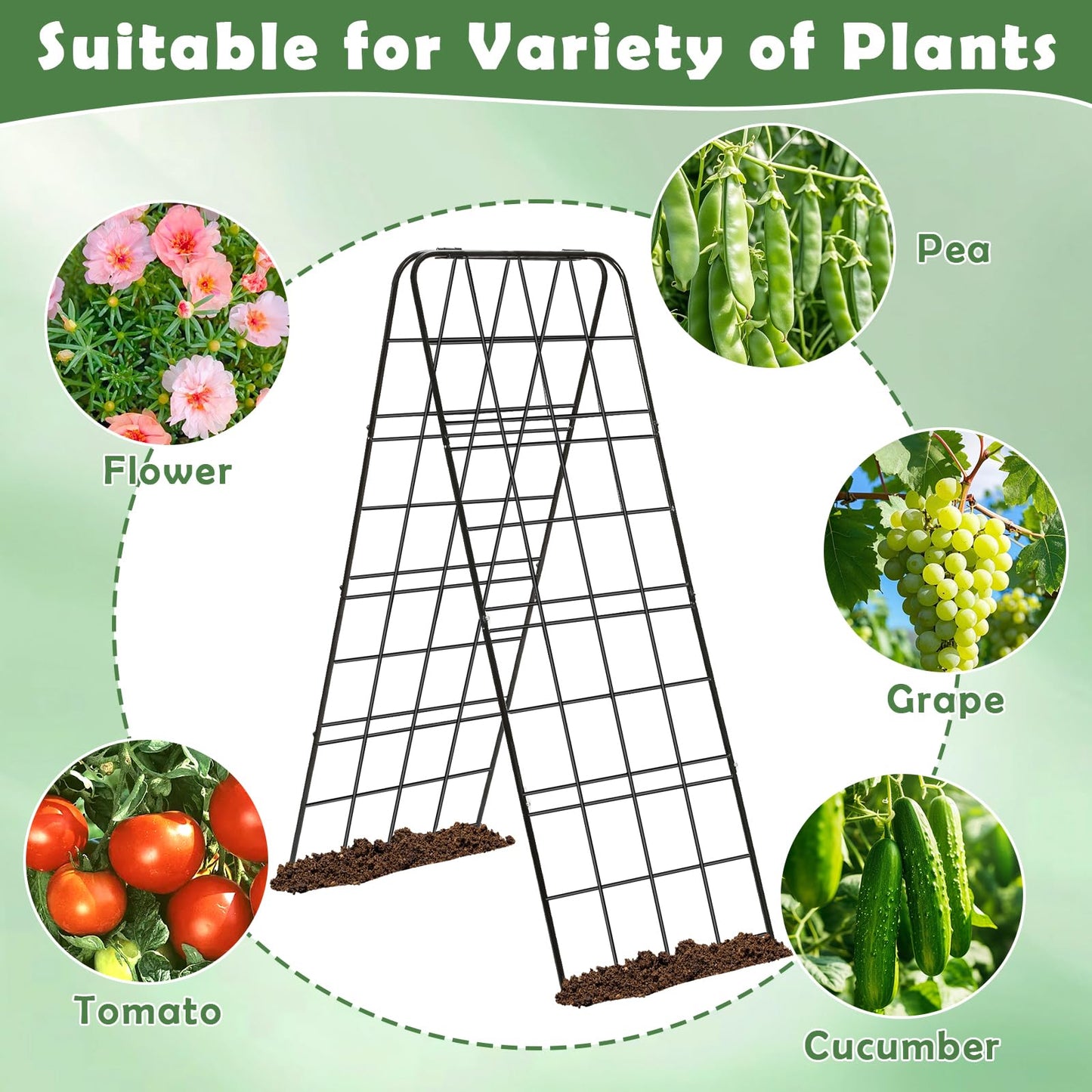 Cucumber Trellis 43.3’’x15.7’’ with Twist Tie and Clips, A-Frame Garden Trellis for Climbing Plants Heavy Duty Metal Plant Support for Cucumber, Grape, Tomato, Pea, Bean, Flower, Raised Bed