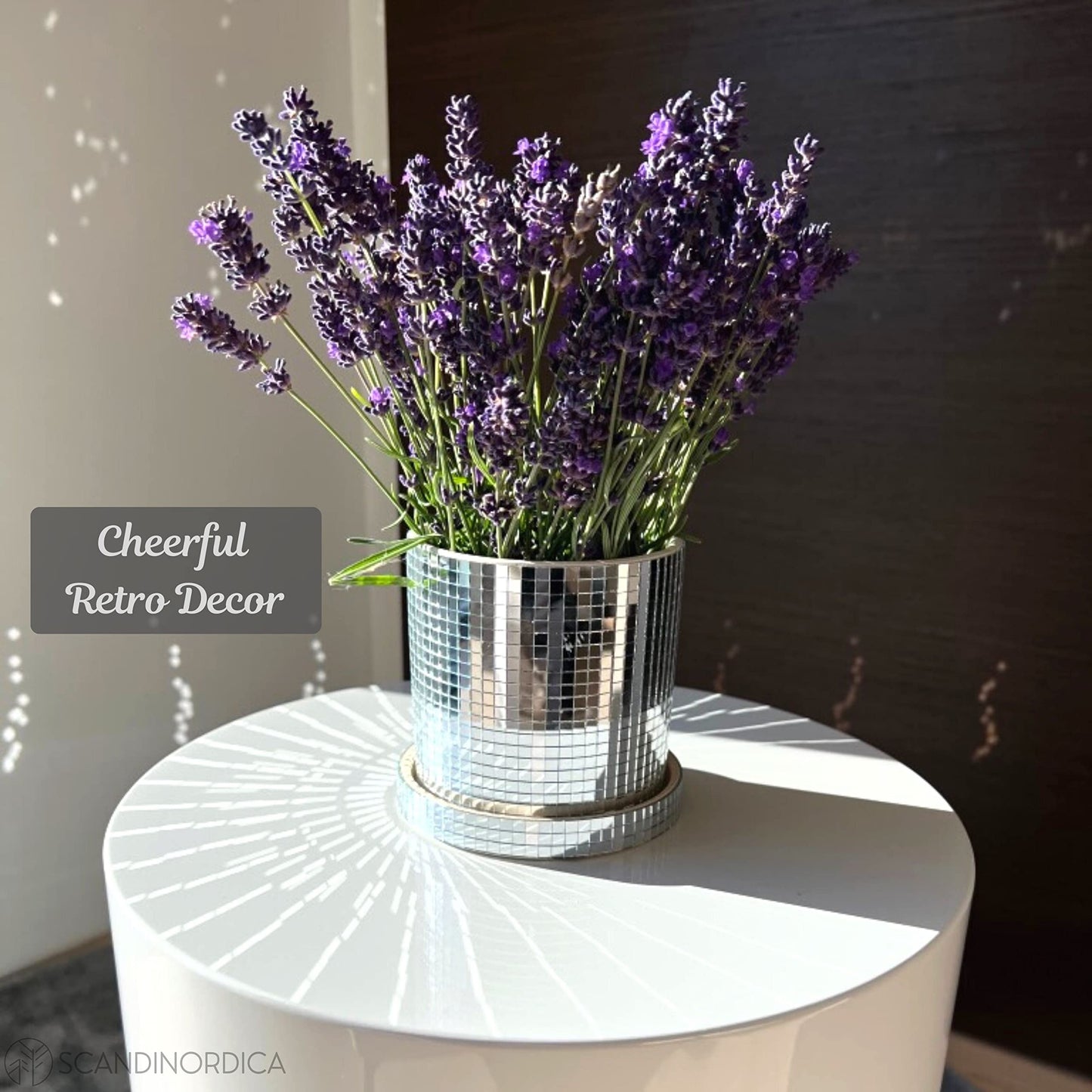 SCANDINORDICA Disco Ball Planter 6" Rose Gold with Chain and Macrame Hanger and Disco Ball Planter Pot 4.3" with Saucer (0.2x0.2 mirror tiles)