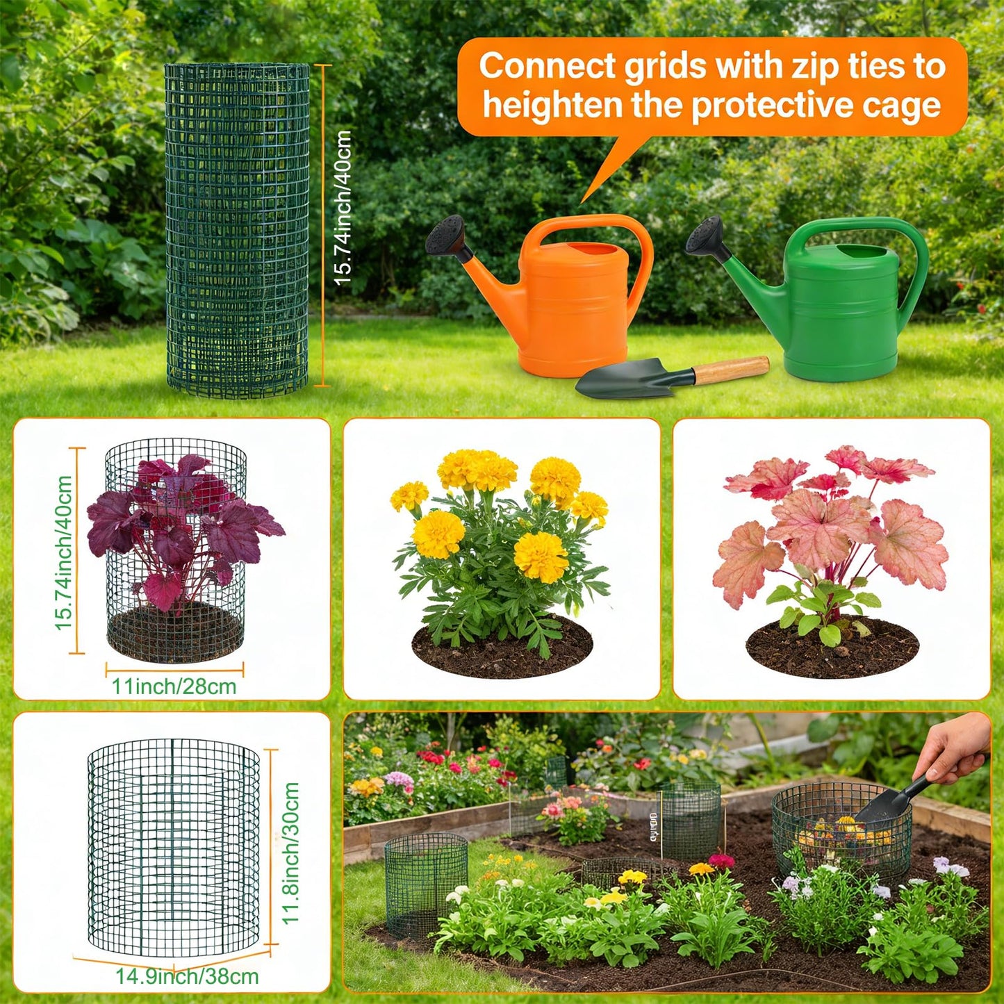 3 Pcs Plant Protector from Animals 12x16 Inch Metal Wire Mesh Garden Plant Cages for Gardening Supplies – Garden Plant Protectors with 30 Cable Ties, 9 Stakes & Gloves