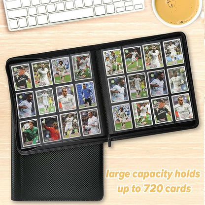12 Pocket Ringless Side Loading Trading Card Binder, 720 Cards PU Fixed Page Zipper Card Album for TCG Sports Game Cards, Not Fit Top Loaders (Carbon Black)