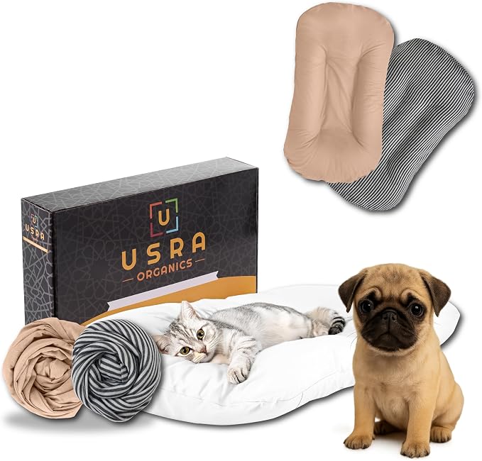 USRA 100% Cotton Orthopedic Pet Bed Gift Set with 2 Covers 28"x20" Dog Cat Recovery Pillow Hypoallergenic Natural Oeko-TEX Certified Comfy Kennel Pillow - Eagle Latte Colors