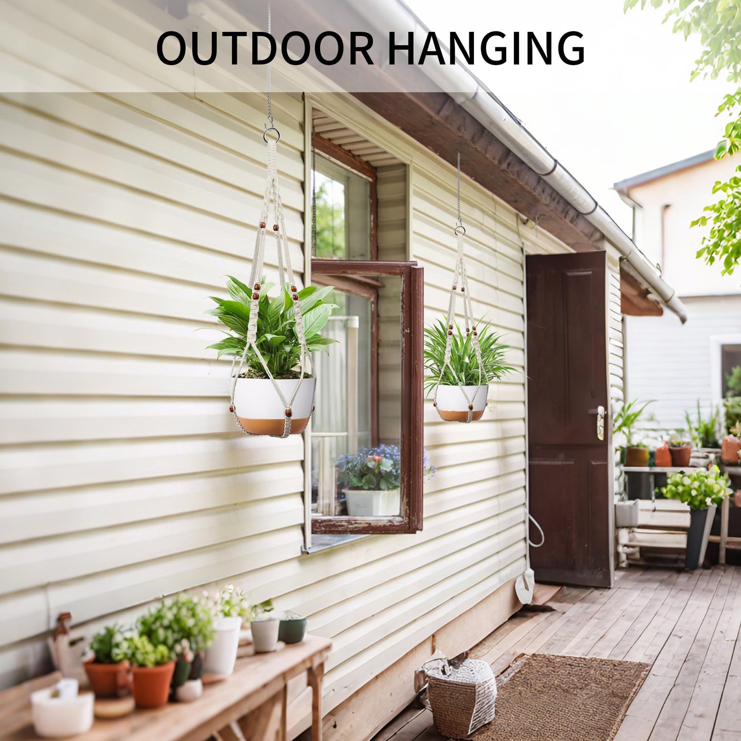 IDEEEPAN Macrame Plant Hanger - Fits 6 to 15 inches Pots for Indoor Outdoor, 43 Inch, Set of 2, Ivory (POTS NOT Included)
