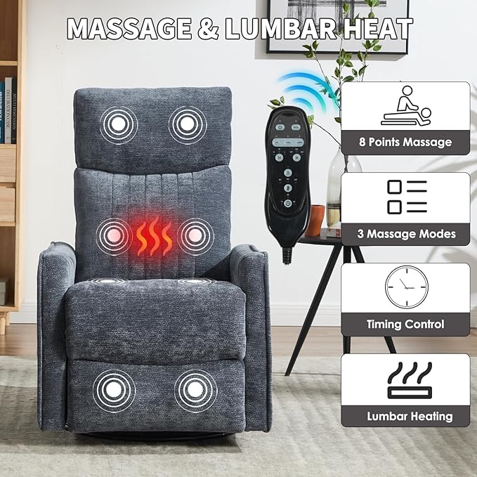Trustyue Swivel Rocker Recliner Chair, 360° Swivel Recliner