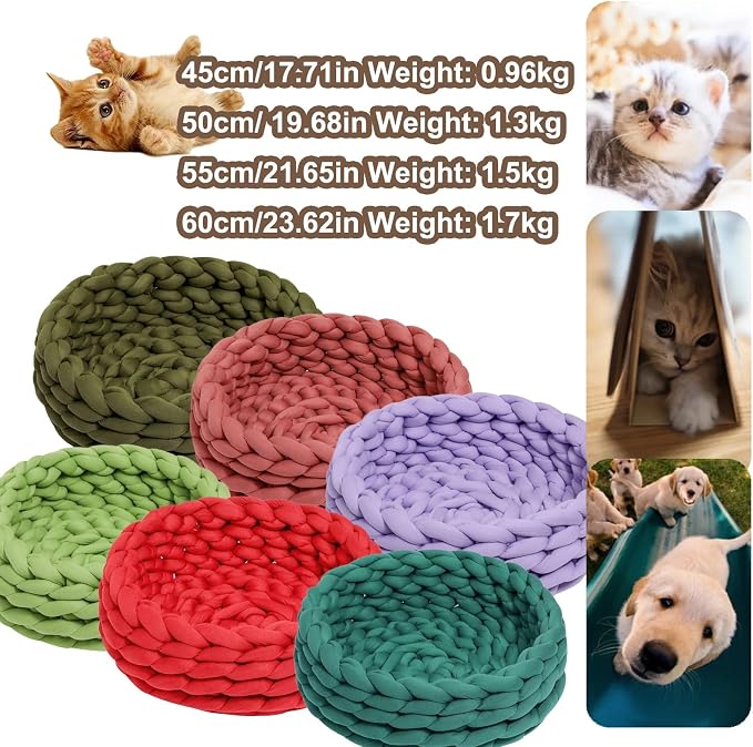 Woven Dog Bed Basket, Knitted Cotton Cat Bed Round Washable Woven Cat Pet Bed Chunky Dog Basket, Orthopedic, Chunky Knit Dog Nest,Dog Bed,Dog Cave,Dog Bedding(Yellow,17")