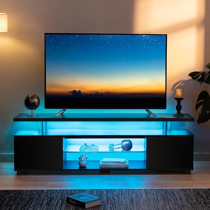 Cubehom Black TV Stand, LED TV Stand