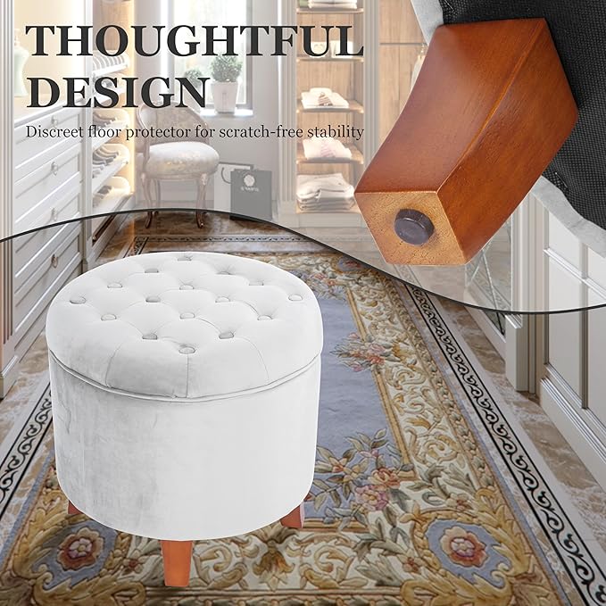 Homepop Home Decor | Upholstered Round Velvet Tufted Foot Rest Ottoman | Ottoman