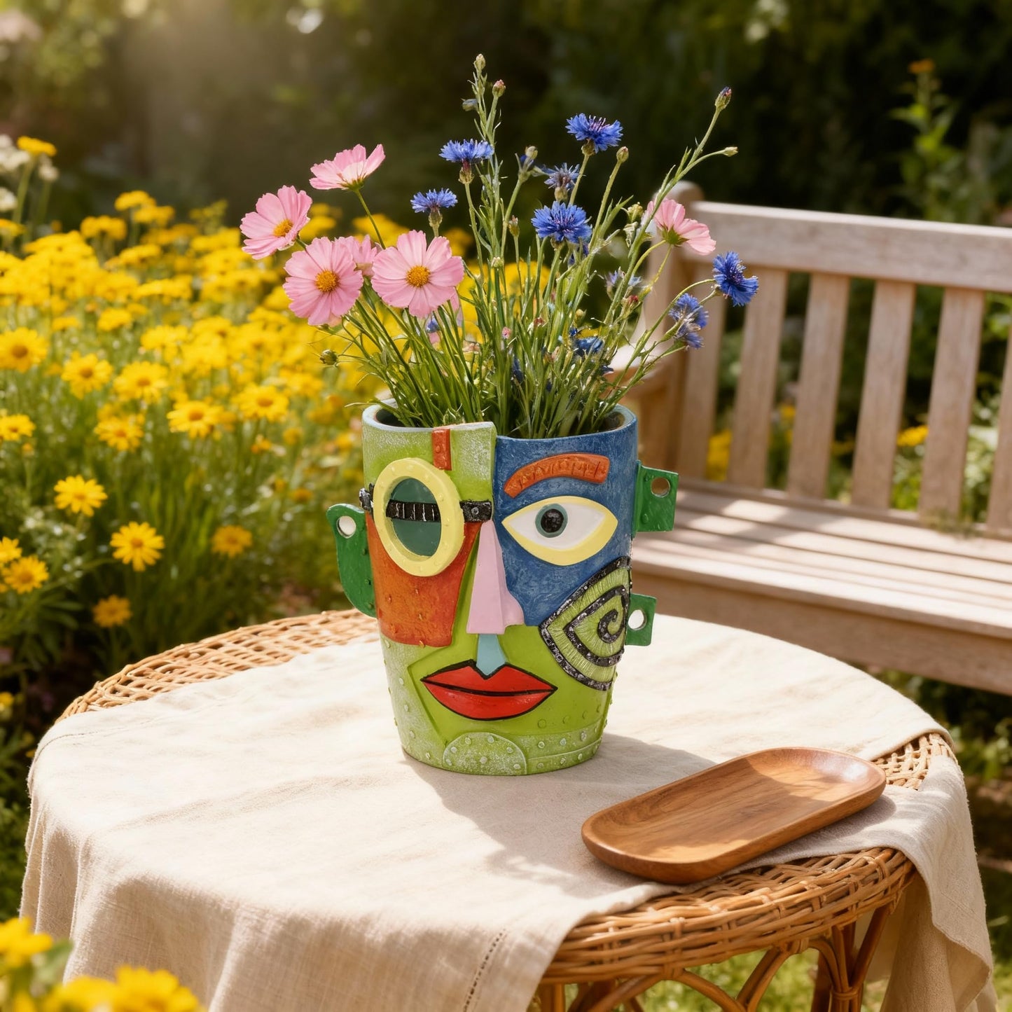 PlivBloom Abstract Face Planter Pot, Hand-Painted Resin Flower Pot with Top Opening for Planting, Decorative Planter for Indoor Plants, Art Accent Flowerpot Decor