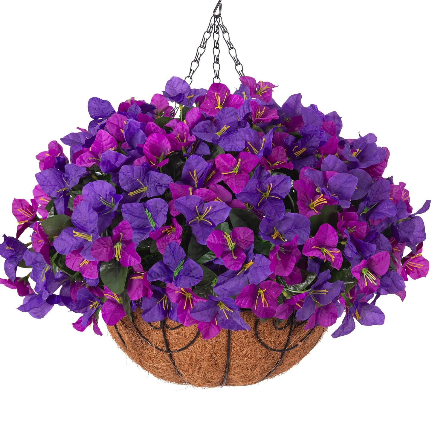 Artificial Hanging Flowers Plant with Basket for Outdoors Spring Decor, Fake Hanging Plants Faux Bougainvillea in Planter Look Real UV Resistant Silk Flowers for Outside Porch Patio Garden Home, Mix