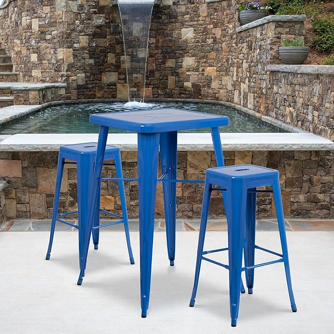 Flash Furniture Lily 4 Pack Commercial Grade 30" High Backless Blue Metal