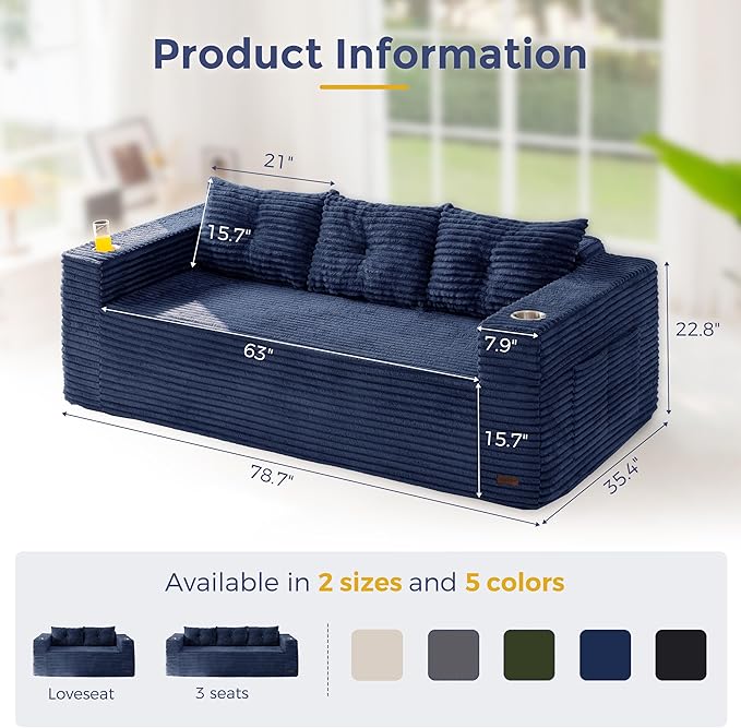 MAXYOYO 79" Oversized Boneless Loveseat Sofa Couch